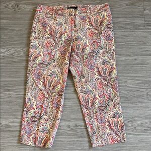 Talbots Women's Signature Yellow Red Blue Paisley Print Ankle Pants, Size 6P